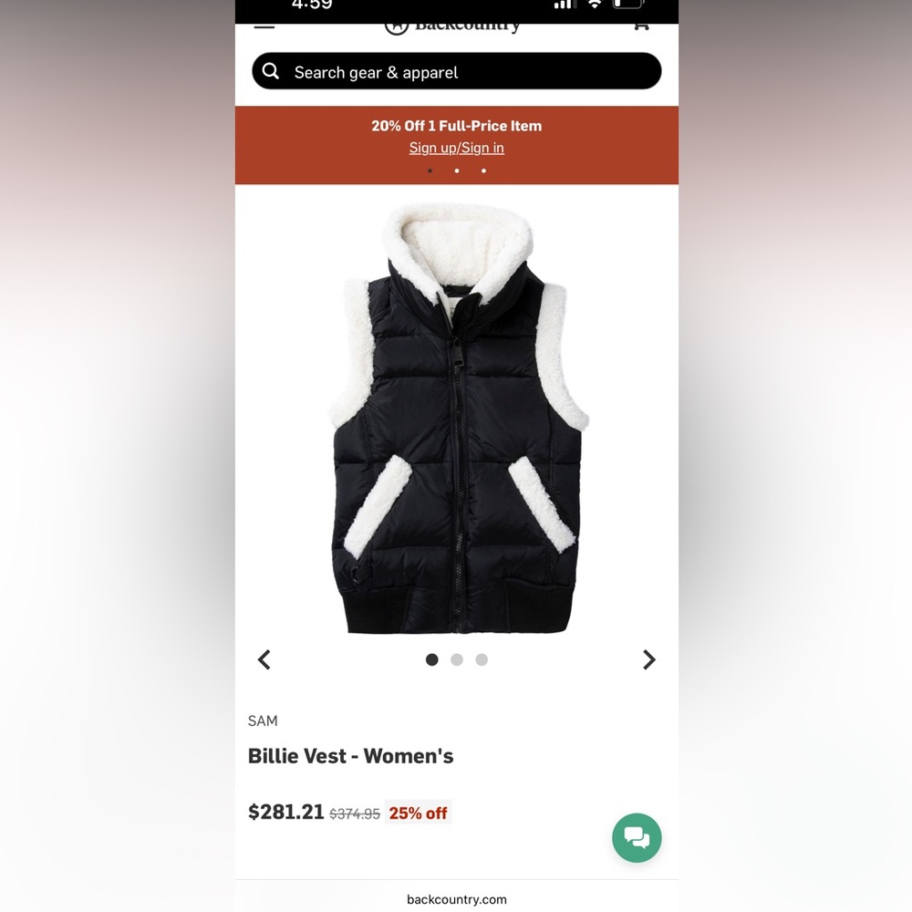 SAM. Billie Sherpa Puffer Vest. Black with White Trim - Picture 16 of 16